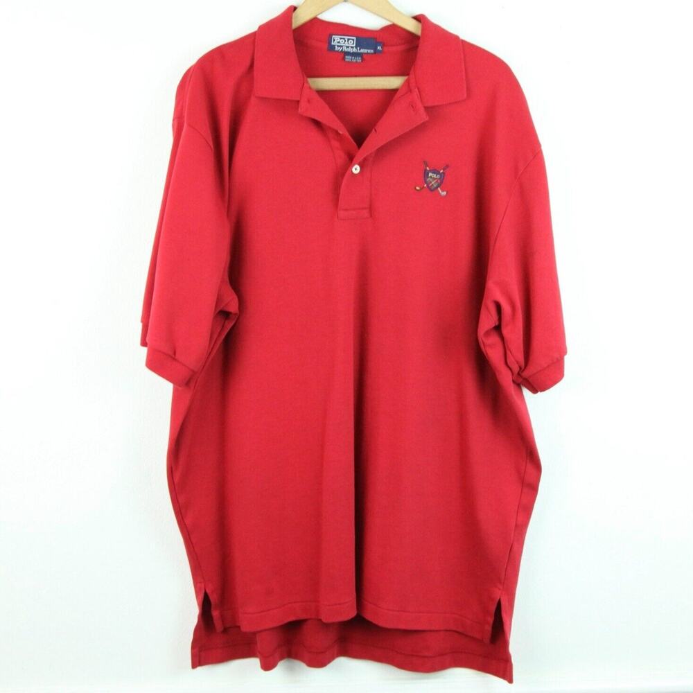 Polo Ralph Lauren XL Polo Shirt Oversized Vintage 90s USA Embroidered Crest‎ Red
